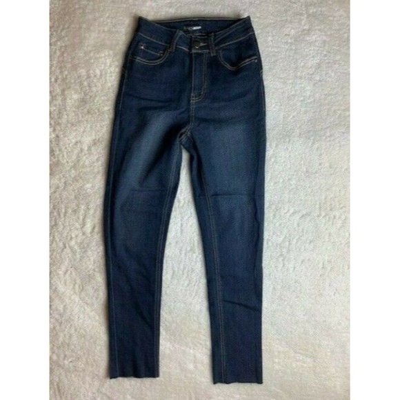 Fashion Nova Womens Jeans Size 5 Stretch Dark Wash Mid Rise Raw Hem - Picture 1 of 5
